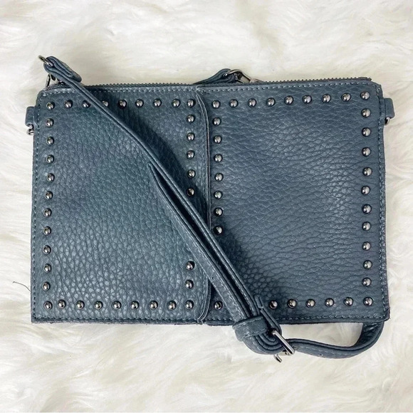 Neiman Marcus Leather Teal Crossbody Bag Studded - Picture 1 of 6